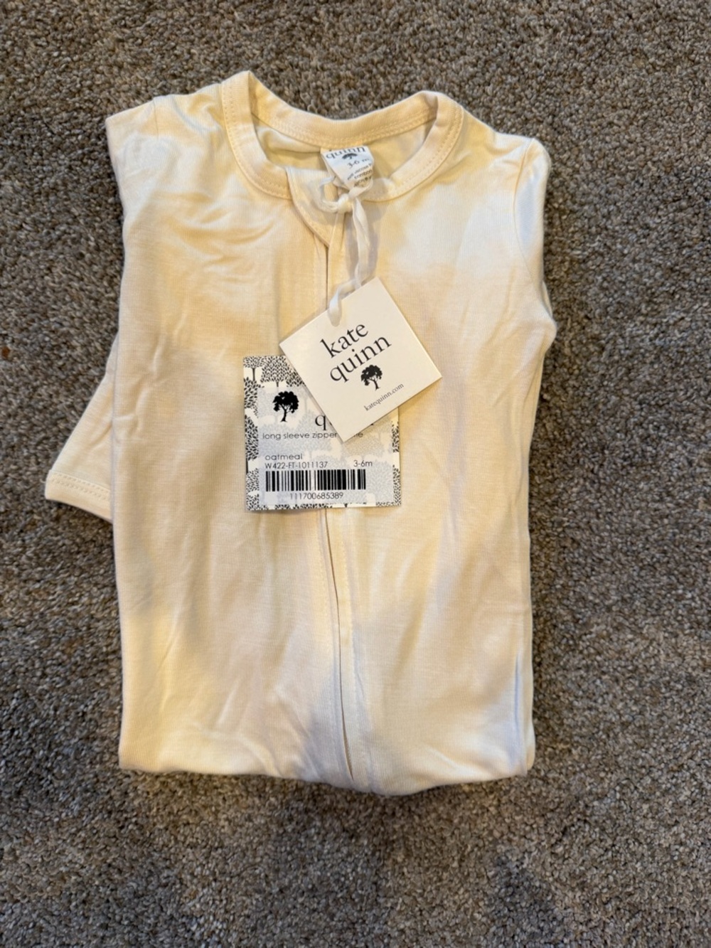 Kate Quinn Oatmeal Zipper Footie 3-6 Months NWT